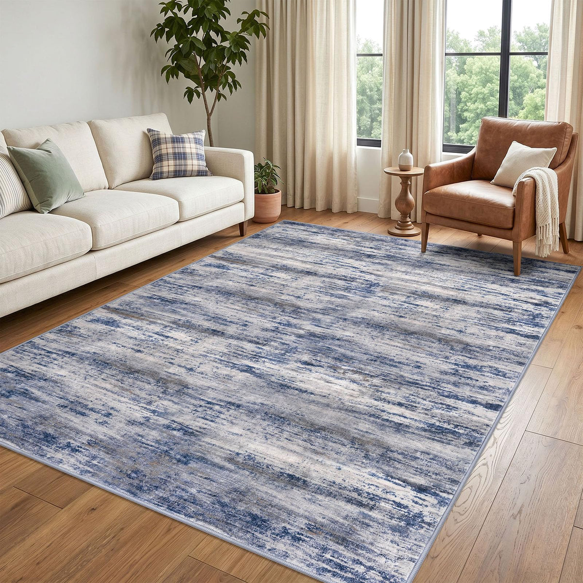 KOZYFLY Abstract Entryway Rug 2x3 Washable Door Mat Indoor Blue Beige