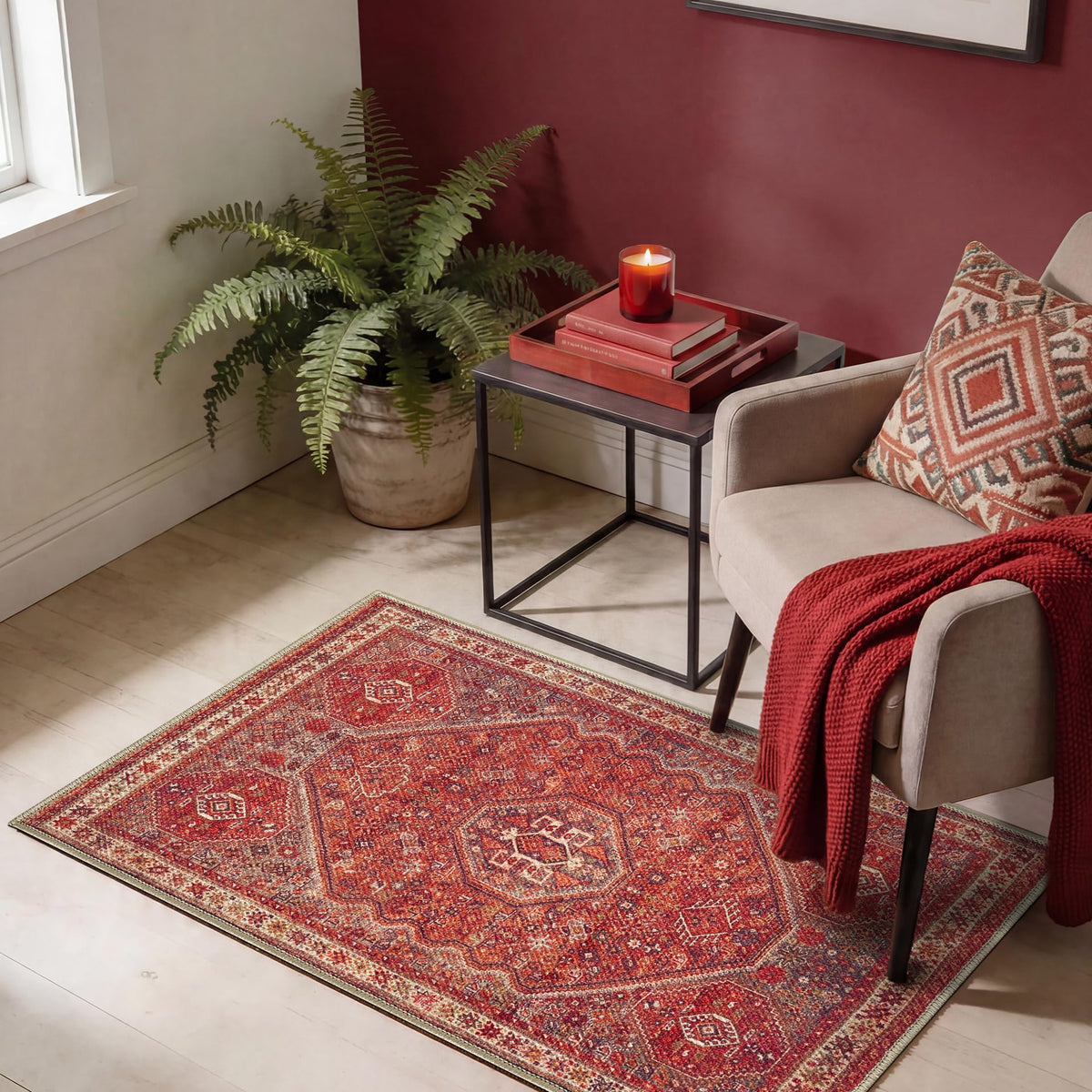 Keen Home Design Vintage Washable Entryway Rug, Non-Slip Low Pile, 2x3