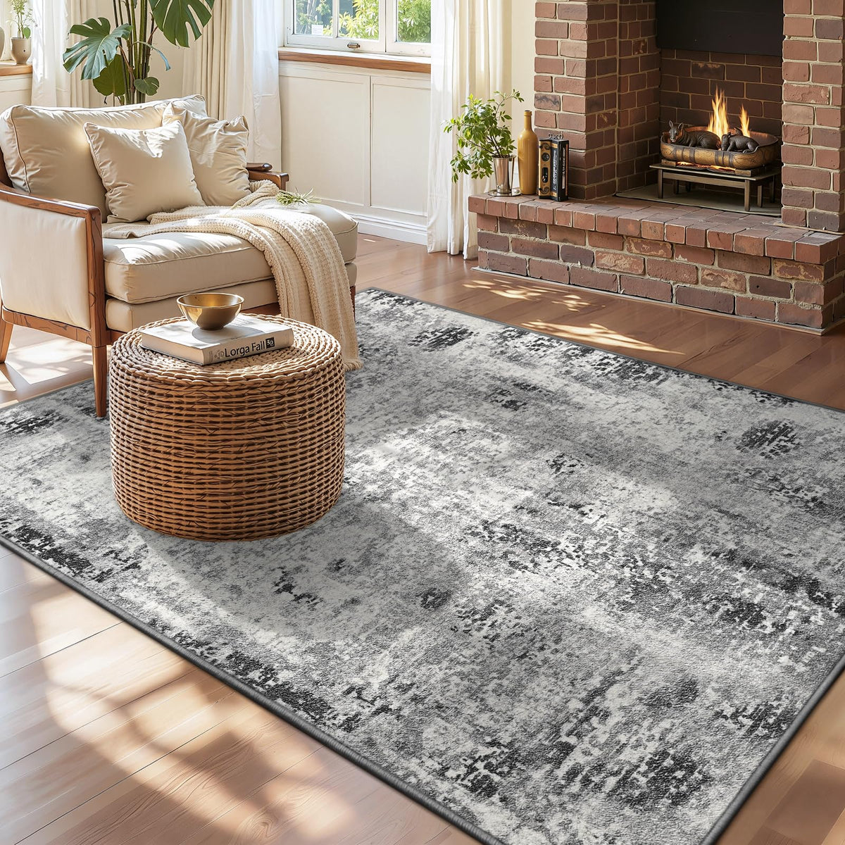 Ompaa 2x6 Rug Runners for Hallways Kitchen Runner Rug Non Slip Washable Grey Long Runner Rugs with Rubber Backing Soft Abstract Carpet Runner for Hallways, Kitchen, Bedroom, Bathroom, Entryway