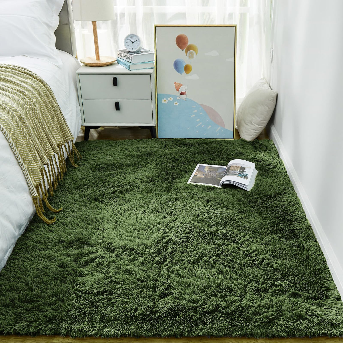 Ophanie 2x6 Washable Runner Rug for Hallway,Non-Slip Fluffy Soft Bedside Rugs, Bedroom Living Room Grey Shaggy Gray Carpet for Kids Girls Boys Dorm Nursery Home Decor Aesthetic