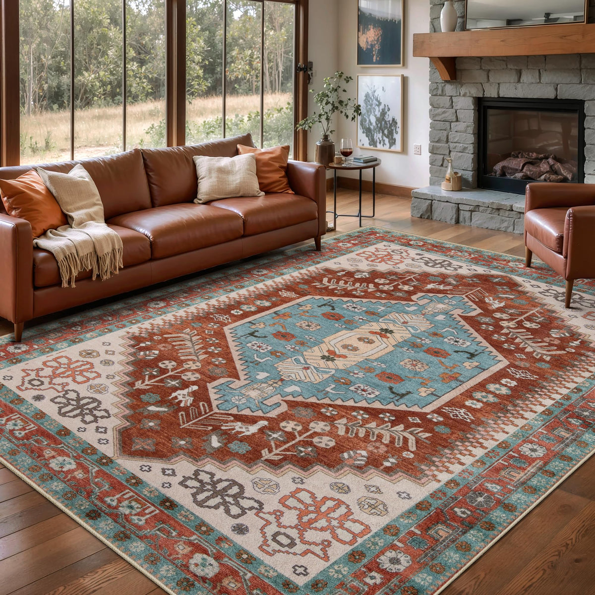 Ciicool Washable 3x5 Area Rug,Boho Non-Slip Indoor Mat for Entryway Kitchen