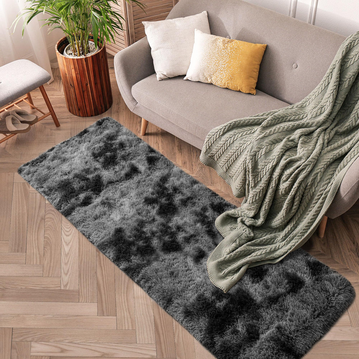 Soft Fluffy Beige Runner Rug for Bedroom, Bedside Long Rug Runner