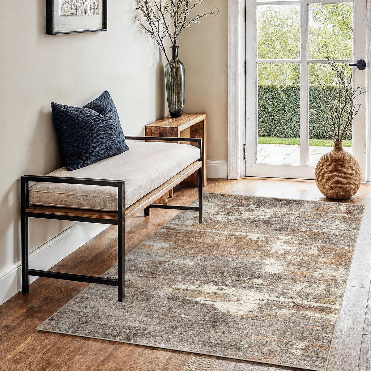 2x5 Runner Rug Washable Moroccan: Non Slip Kitchen Long Floor Mat Beige