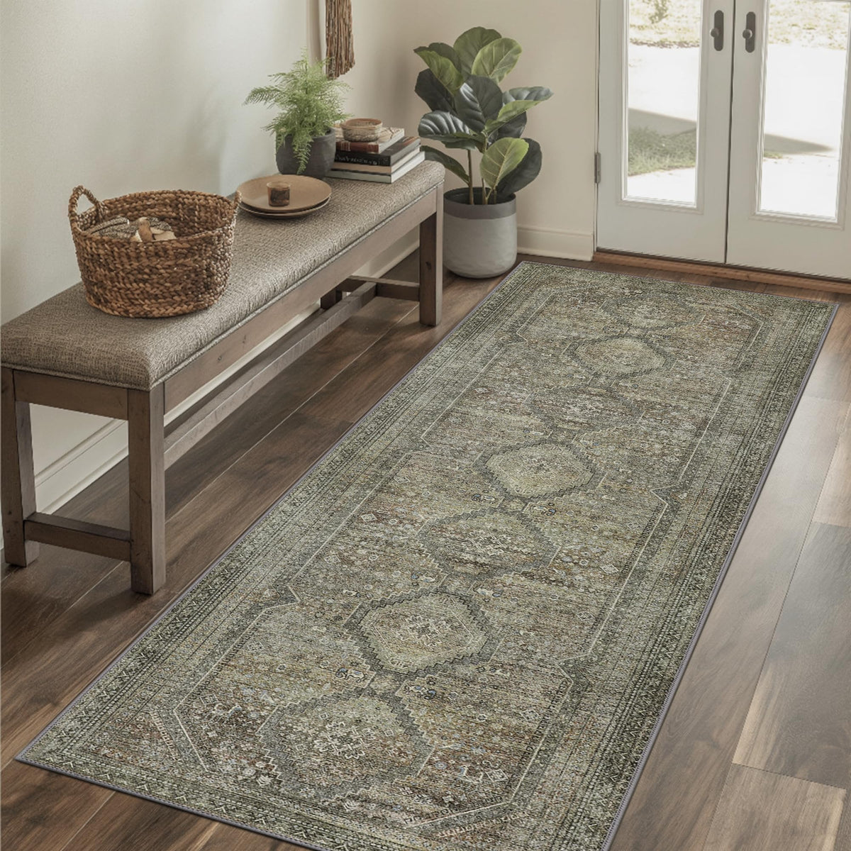 GENIMO 2x5 Washable Runner Rug Non Slip for Hallway, Light Taupe Brown