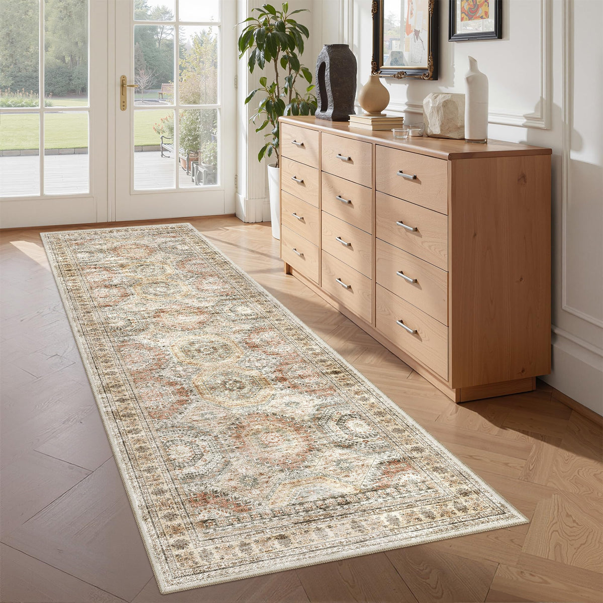 2x8 Runner Rug Non Slip,Washable Hallway Runner Rug,Beige