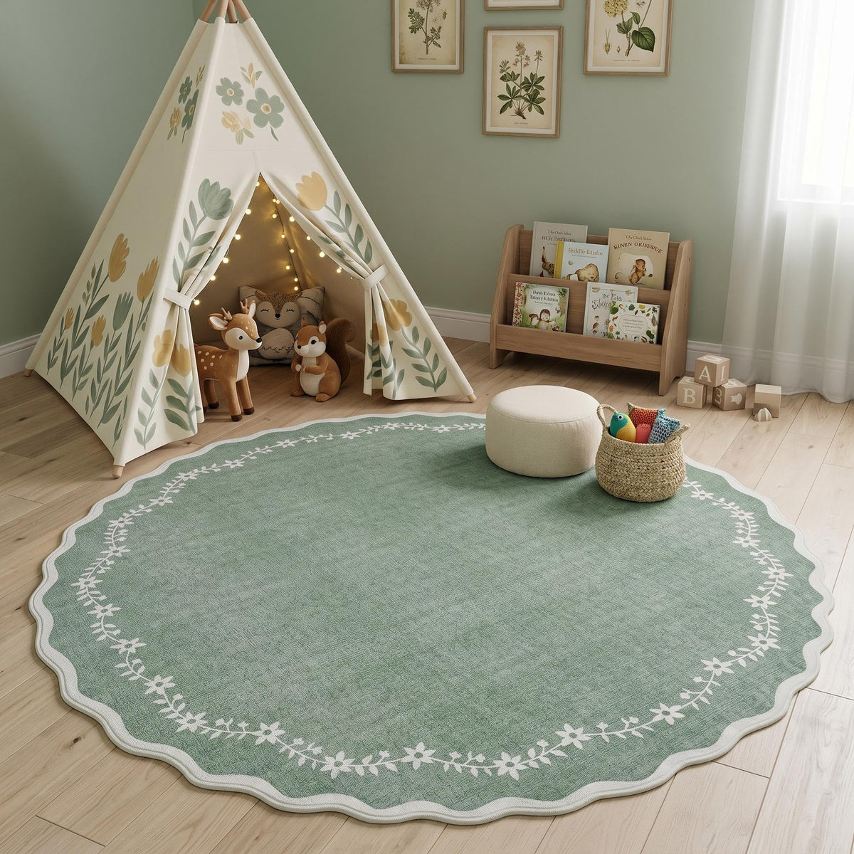 GarveeHome 3x5 Scalloped Washable Area Rug Non Slip Bedroom Entryway Rug