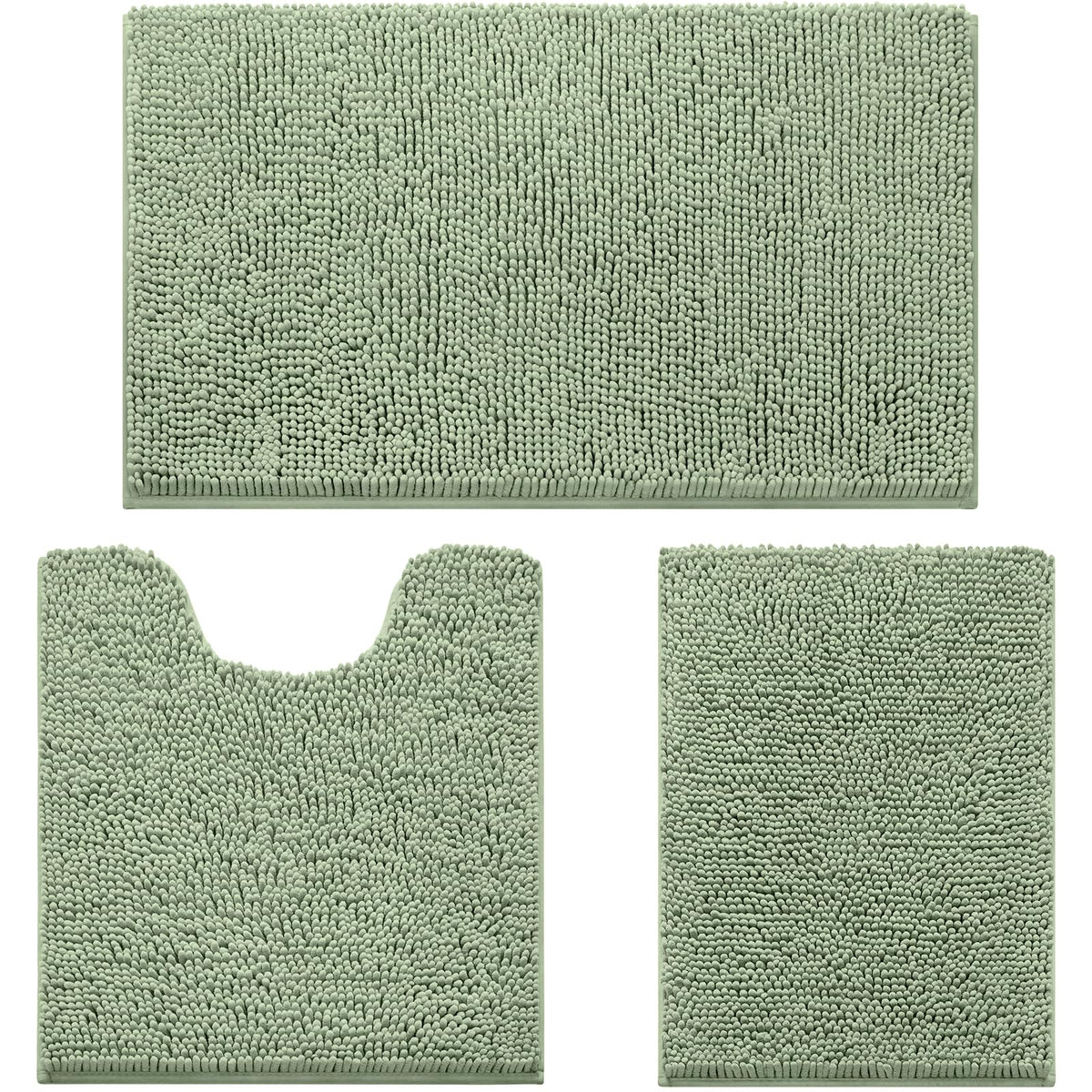 HOMEIDEAS Grey Chenille Bathroom Rugs Set of 3, Non Slip Bath Mat