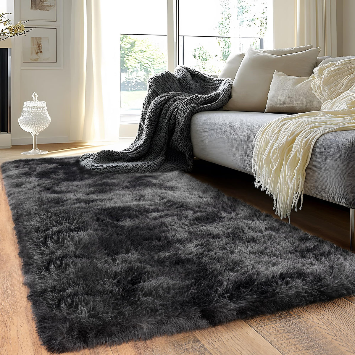 Small Black Area Rug, 2x3 Rug for Bedroom Shaggy Throw Rugs for Dorm Rug, Soft Shag Carpet for Kids Room, Plush Comfy Fluffy Bedside Rug for Home Decor Aesthetic