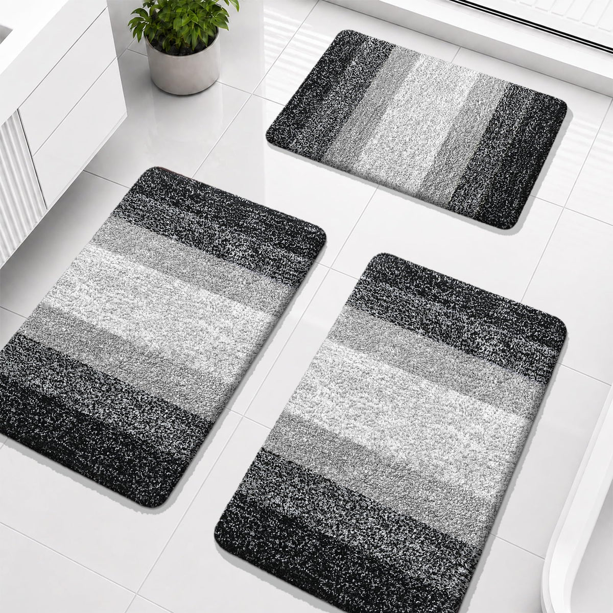 OLANLY Microfiber Bathroom Rugs Sets 3 Piece, Absorbent Bath Mats, Grey