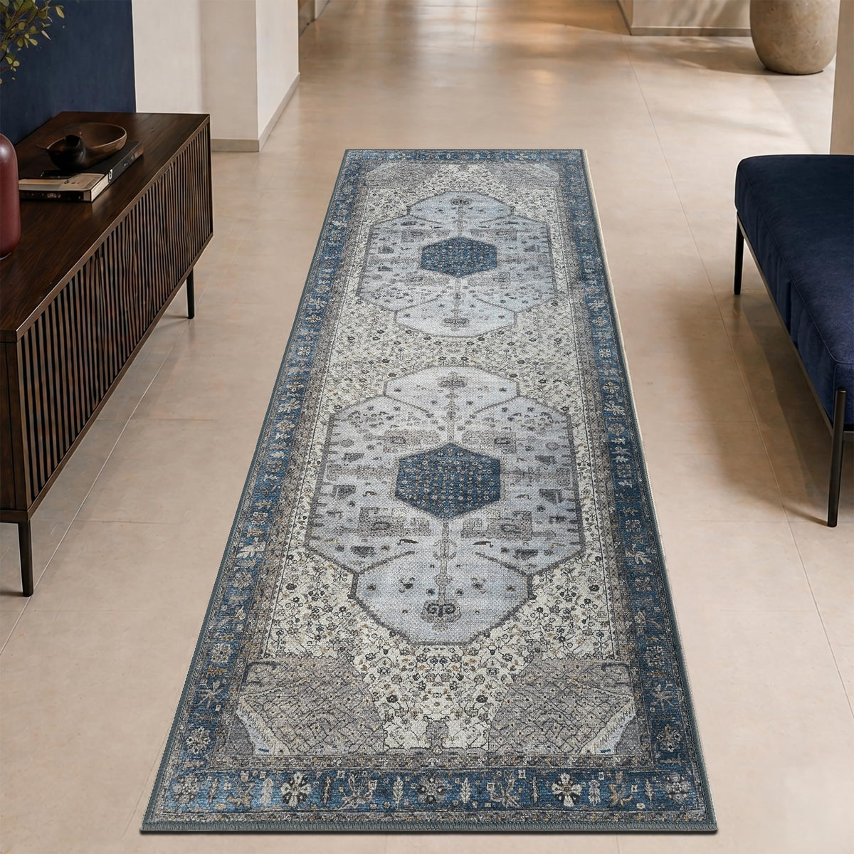Keen Home Design Vintage Washable Entryway Rug, Non-Slip Low Pile, 2x3