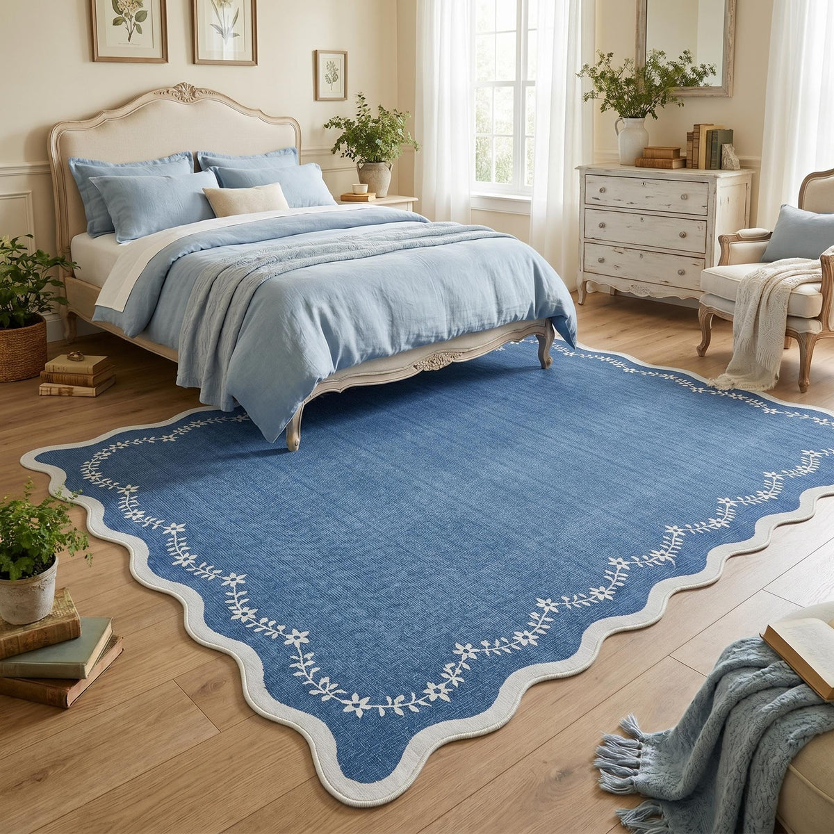 GarveeHome 3x5 Scalloped Washable Area Rug Non Slip Bedroom Entryway Rug