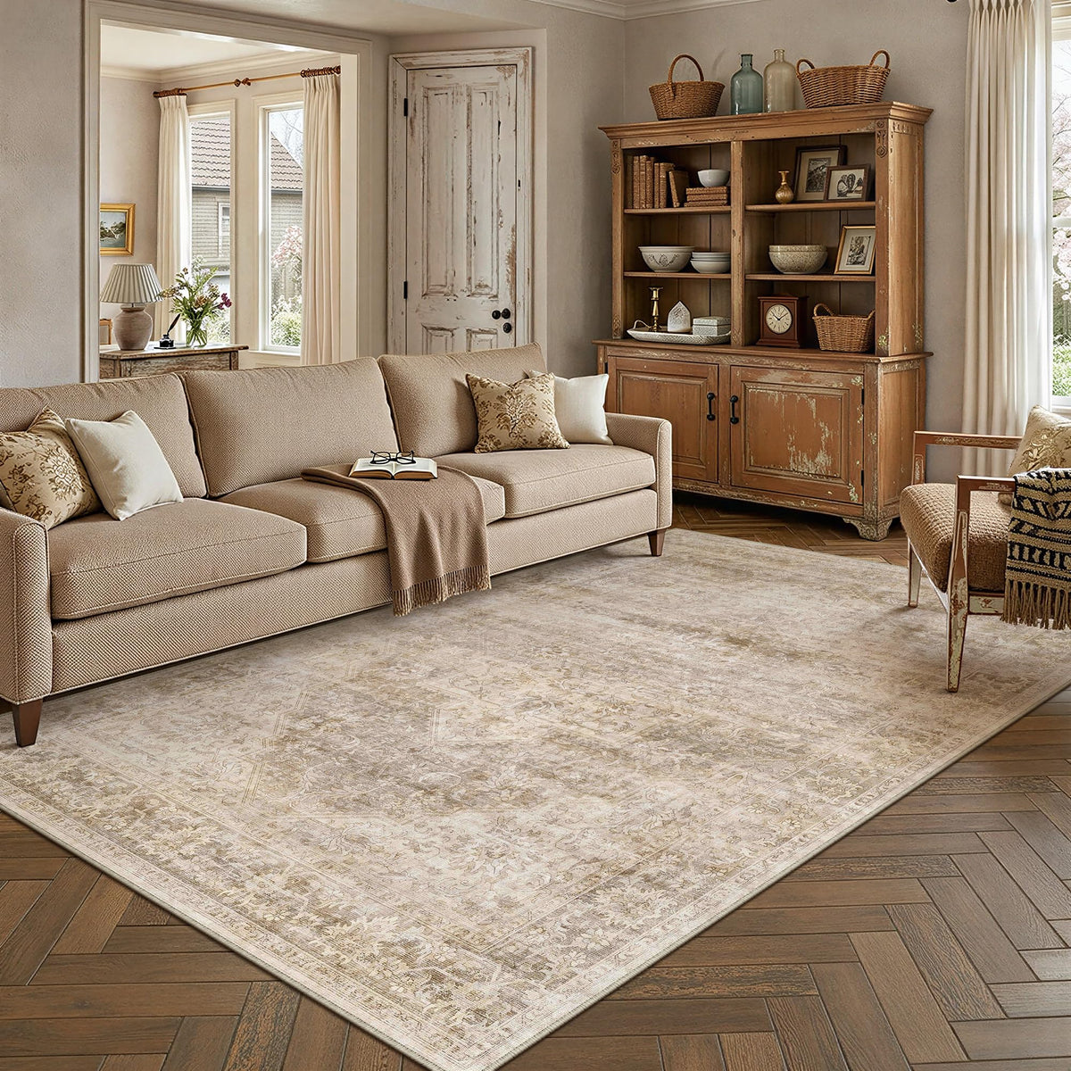 2x3 Beige Neutral Area Rug