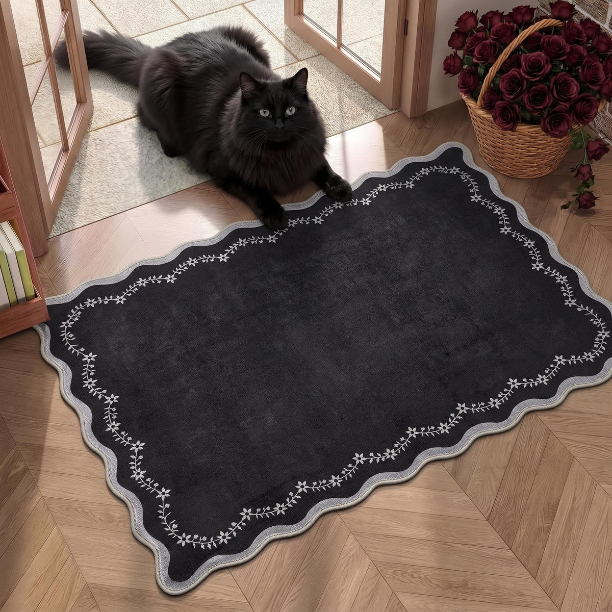 GarveeHome 3x5 Scalloped Washable Area Rug Non Slip Bedroom Entryway Rug