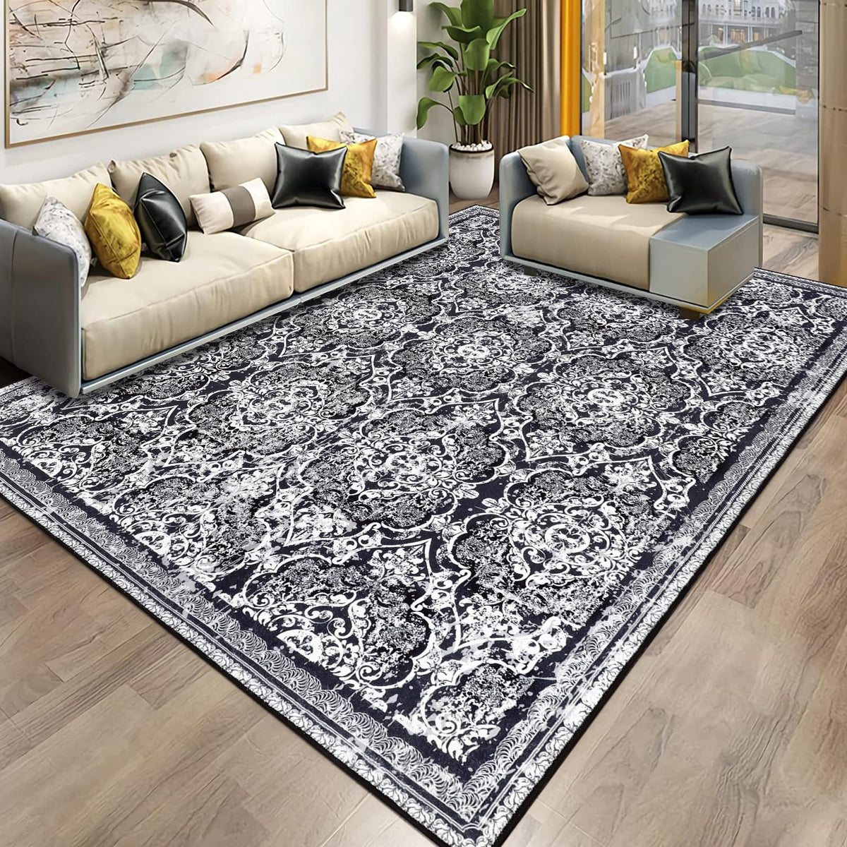 Vaukki Hallway Runner 2x6 ft, Grey Vintage Shaggy Soft Kitchen Rug
