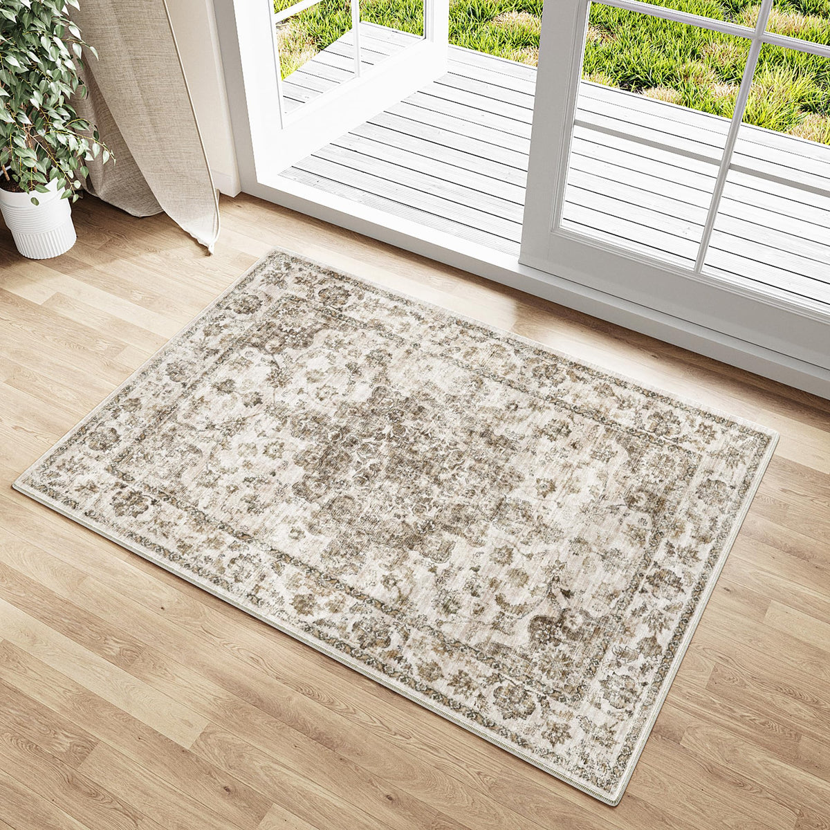 2x3 Beige Neutral Area Rug
