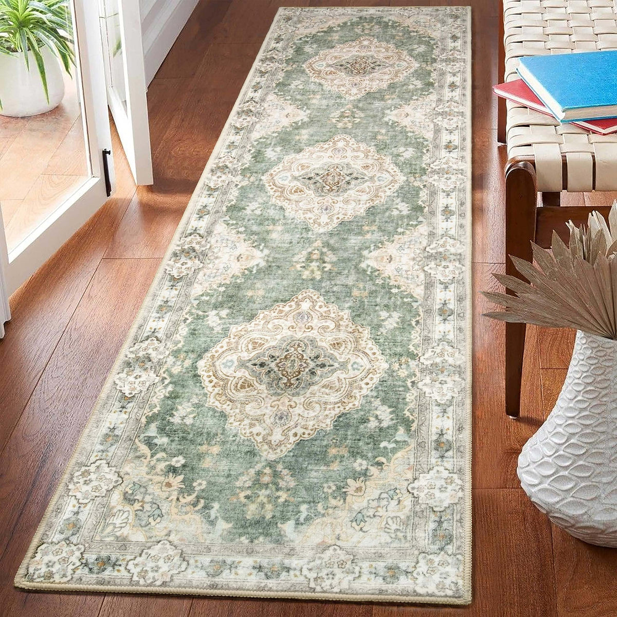 MUJOO Pink Rug 3x5 Washable,Boho Area Rugs Small Non Slip Low-Pile Floral