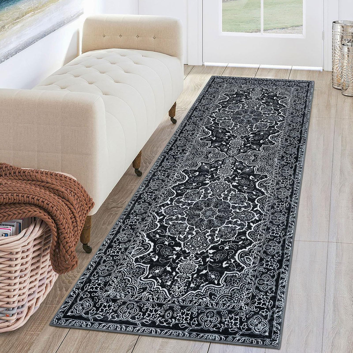 KUTA Entryway Rugs Indoor Washable Small Area Rug 2x3 Blue Entrance Carpet
