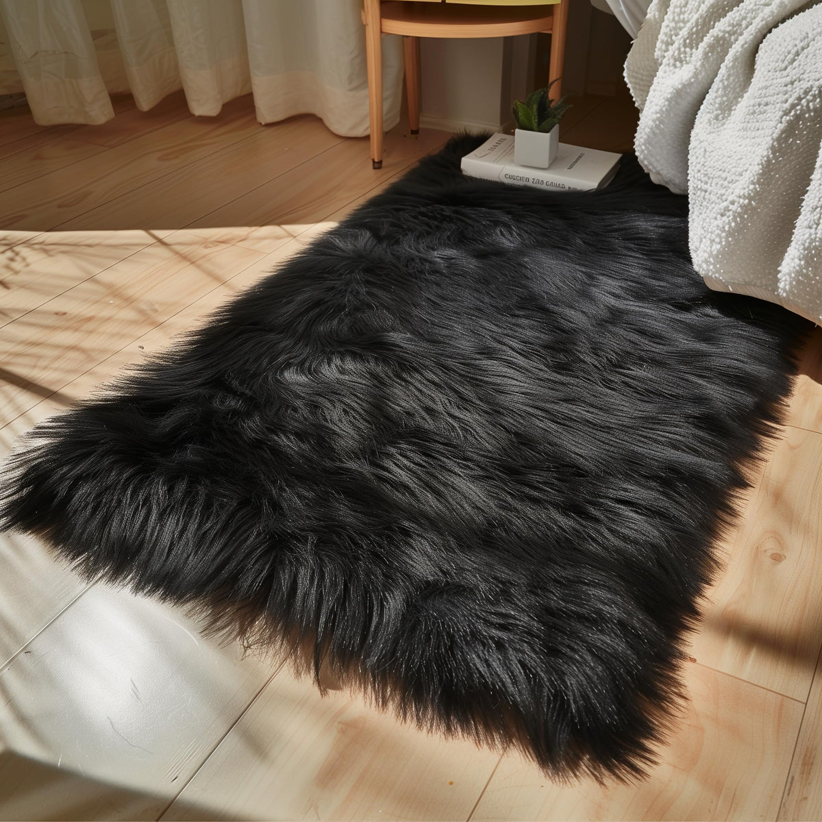 Goolela White Fluffy Faux Fur Rug for Bedroom Faux Sheepskin Rug 2x3 White Fuzzy Furry Bedside Carpet Dining Room Playroom Dorm Small Washable Rectangle
