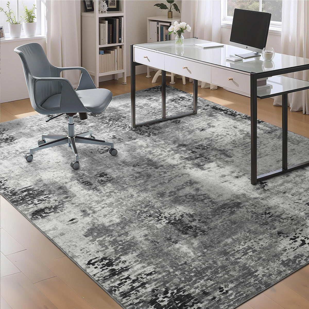 Ompaa 2x6 Rug Runners for Hallways Kitchen Runner Rug Non Slip Washable Grey Long Runner Rugs with Rubber Backing Soft Abstract Carpet Runner for Hallways, Kitchen, Bedroom, Bathroom, Entryway