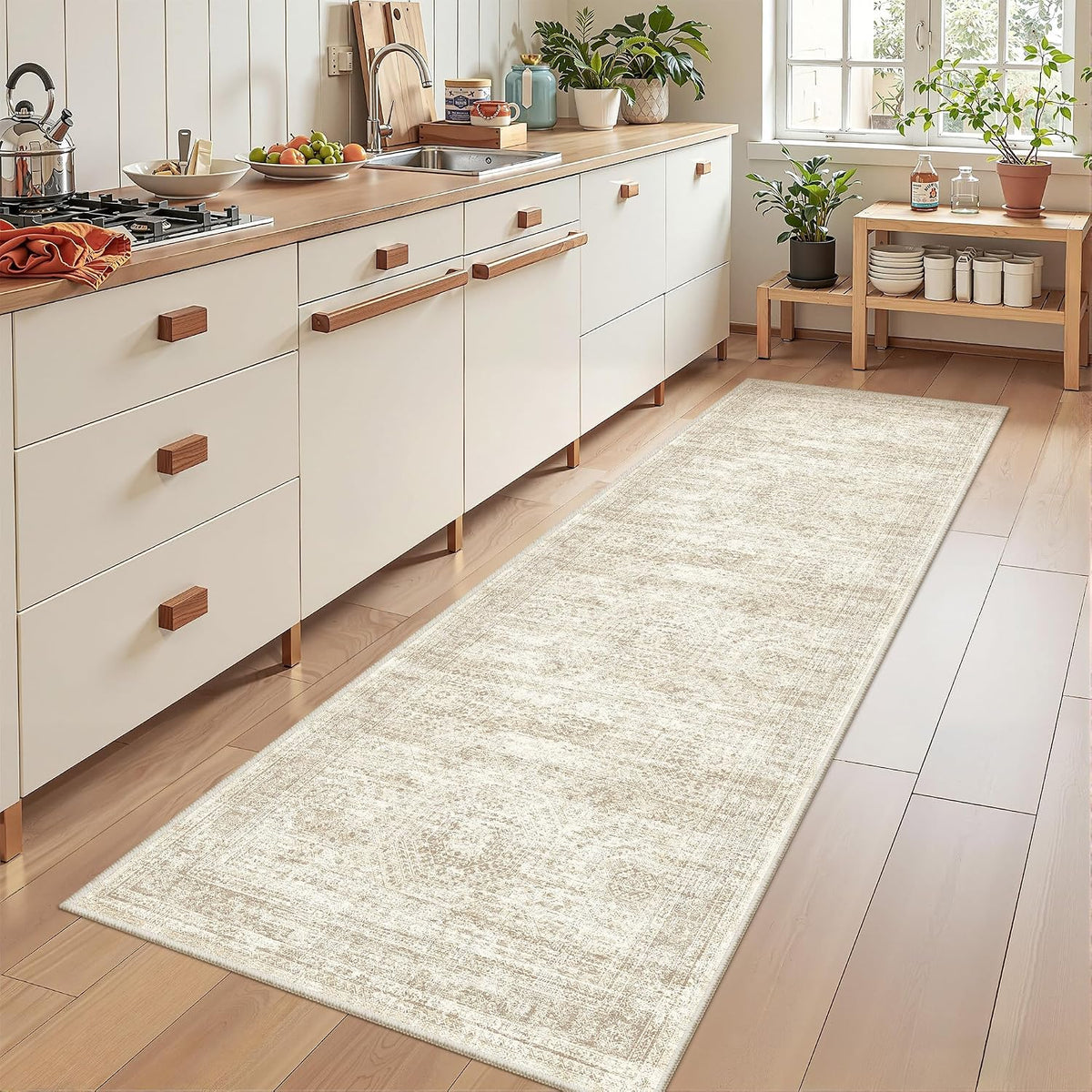 2x8 Runner Rug Non Slip,Washable Hallway Runner Rug,Beige