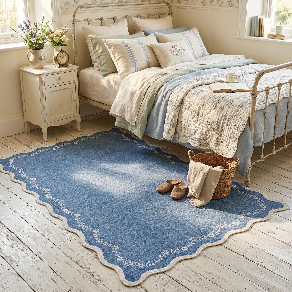 GarveeHome 3x5 Scalloped Washable Area Rug Non Slip Bedroom Entryway Rug