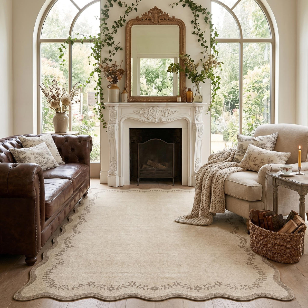 GarveeHome 3x5 Scalloped Washable Area Rug Non Slip Bedroom Entryway Rug