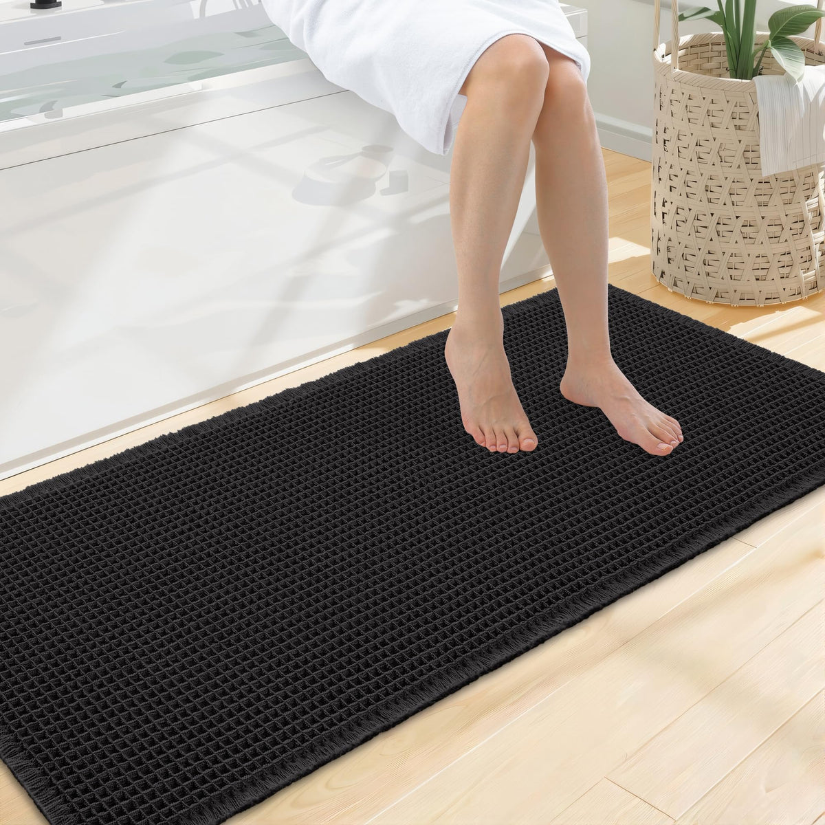 Smiry Waffle Bath Mat 30X20, Extra Soft Absorbent Bathroom Rugs, Brown
