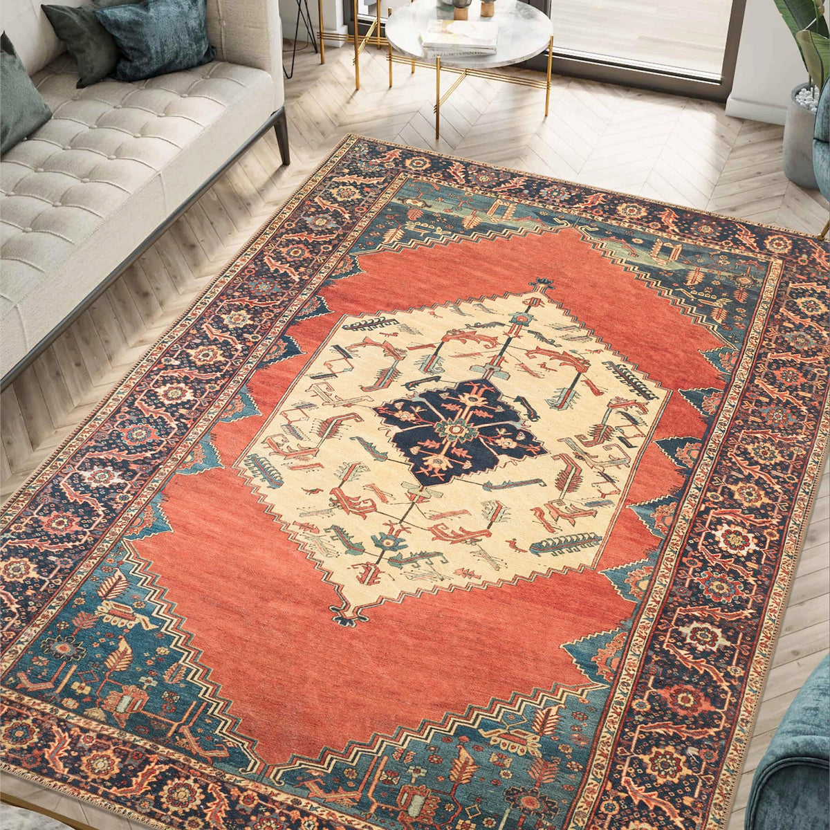 Keen Home Design Vintage Washable Entryway Rug, Non-Slip Low Pile, 2x3