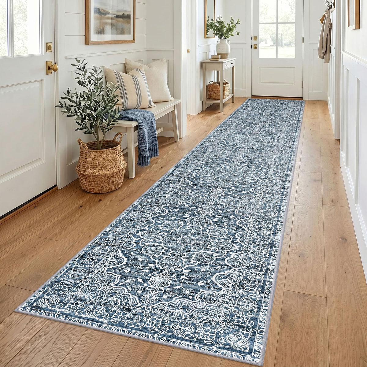 KUTA Entryway Rugs Indoor Washable Small Area Rug 2x3 Blue Entrance Carpet