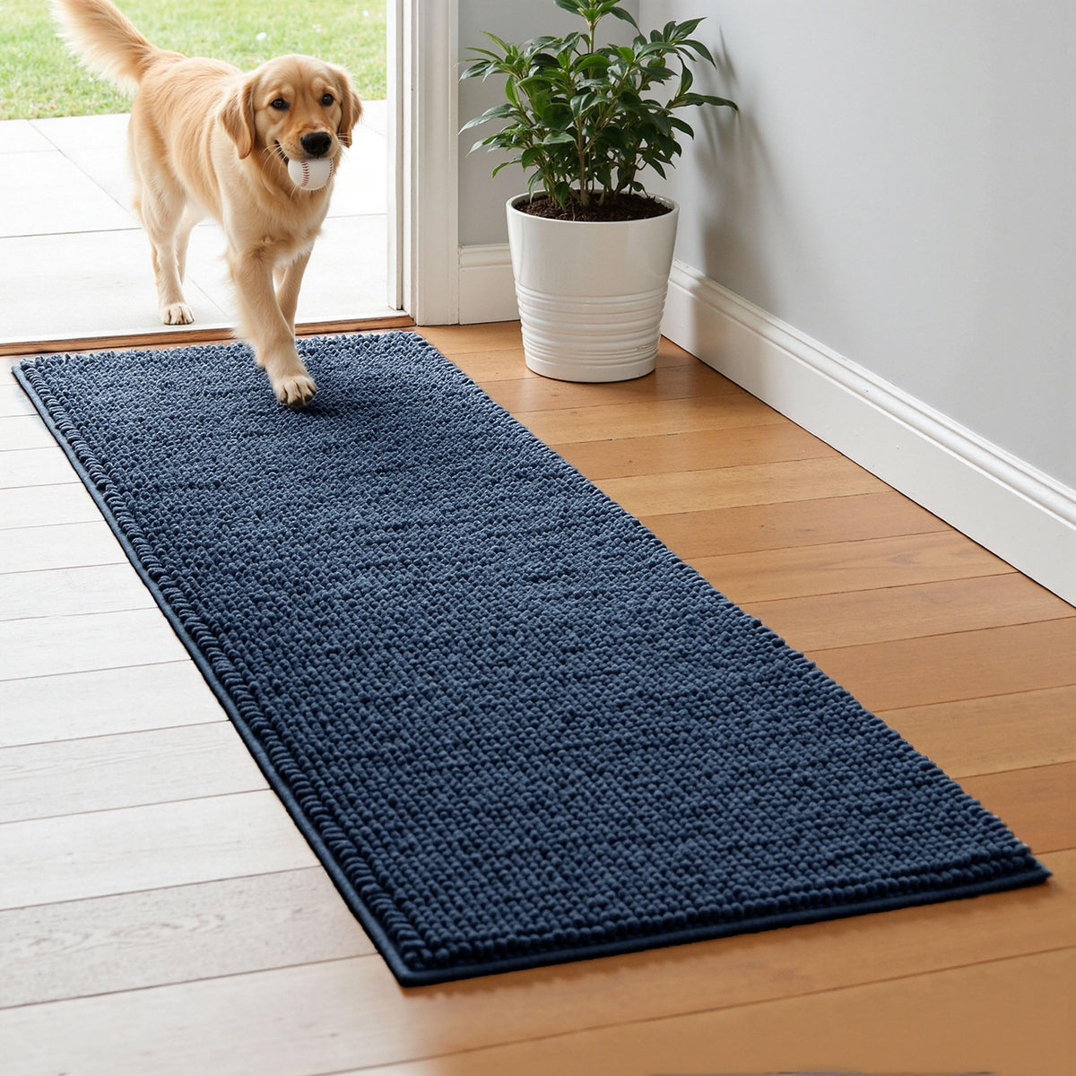 SUBRTEX Bathroom Rugs Chenille Bath Rug Soft Short Plush Bath Mat Soft Shower Mat Water Absorbent Shower Mat Quick Dry Machine Washable(White,18" x 24")