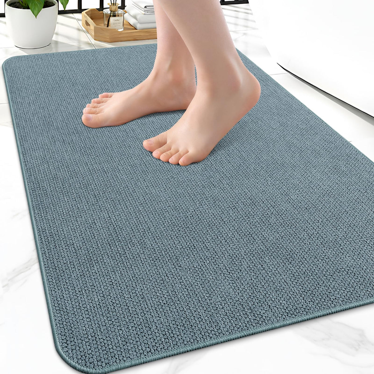 Smiry Ultra Thin Bath Mat 30X20, Non Slip Rubber Washable Bathroom Rugs