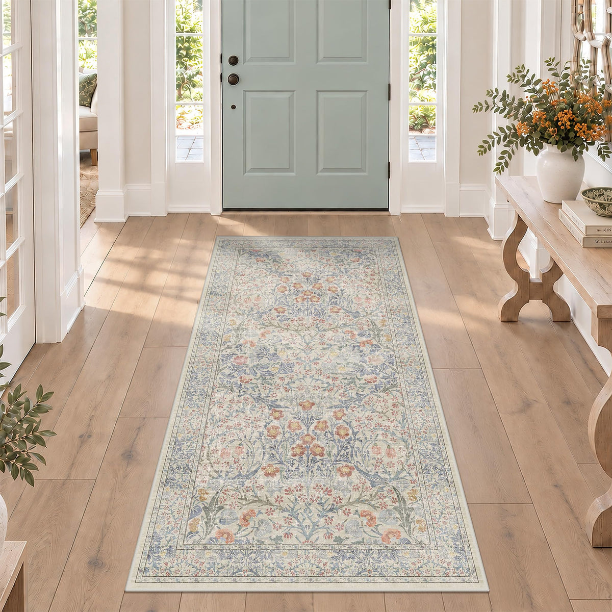 Washable Plum Purple Runner Rug 2x6 - Boho Rug Runner for Bathroom, Kitchen, Indoor Entryway, Low Pile Violet Carpet for Bedroom Bedside, Laundry Room, Hallway Mats for Floor, Stain Resistant