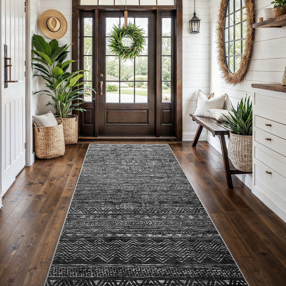 2x5 Runner Rug Washable Moroccan: Non Slip Kitchen Long Floor Mat Beige