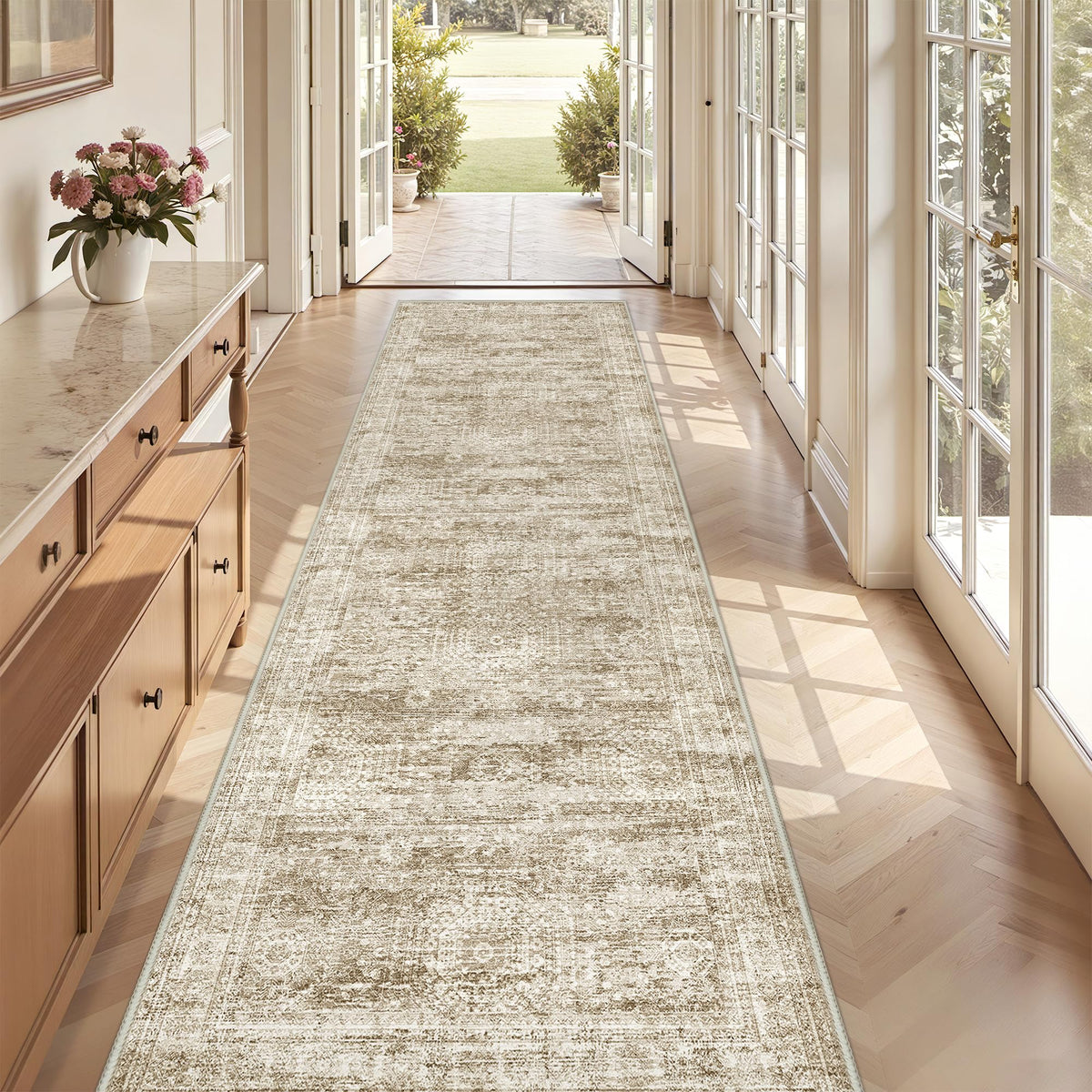 2x8 Runner Rug Non Slip,Washable Hallway Runner Rug,Beige