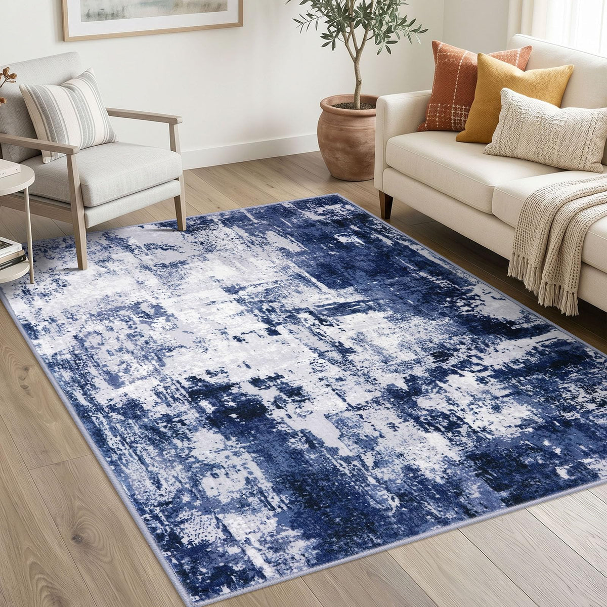 KOZYFLY Abstract Rugs for Entryway 2x3 Washable Small Area Rug Grey-Blue
