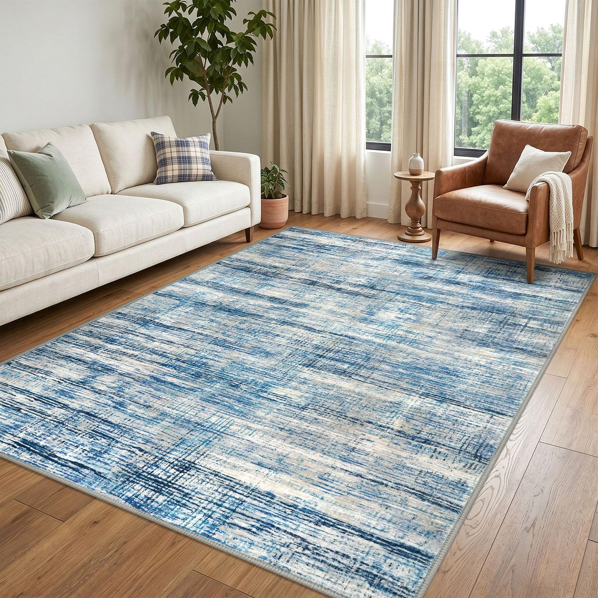KOZYFLY Abstract Entryway Rug 2x3 Washable Door Mat Indoor Blue Beige