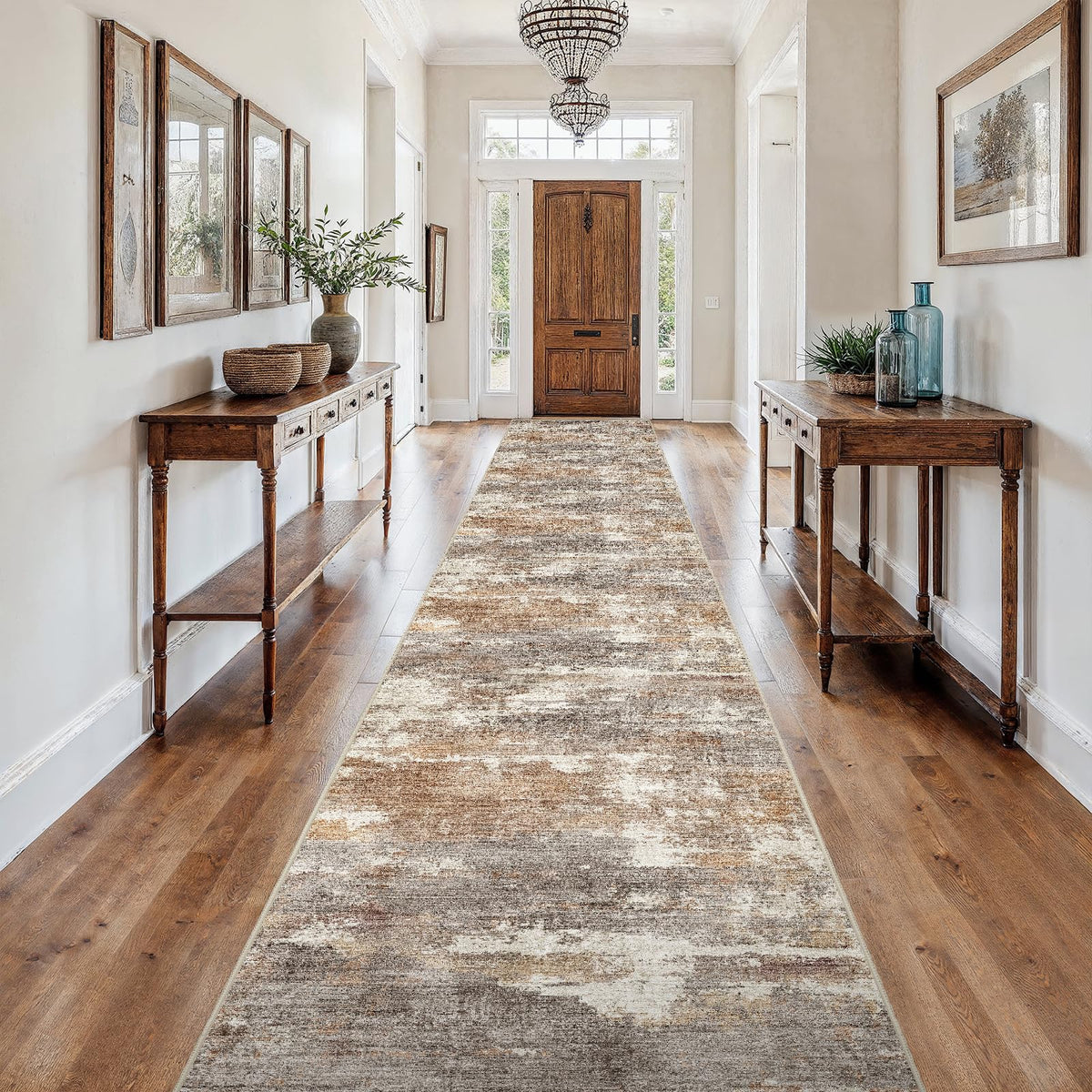 2x5 Runner Rug Washable Moroccan: Non Slip Kitchen Long Floor Mat Beige