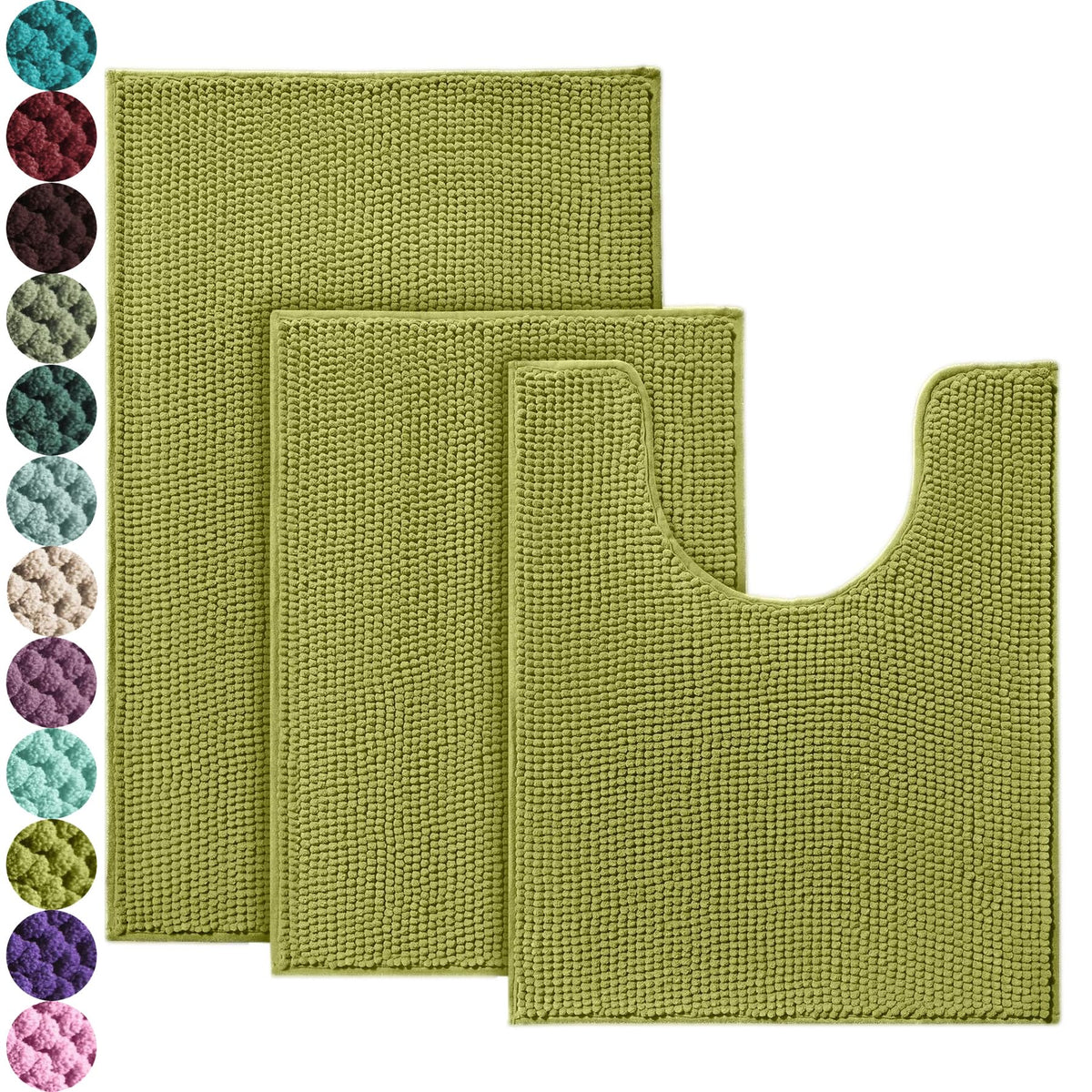 Urvoix Bathroom Rugs Sets 3 Piece, Non-Slip Chenille Bath Rug Set
