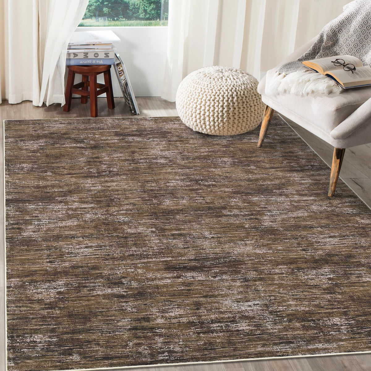 RUGSREAL Small Area Rug 2x3 Entryway Mat with Rubber Backing Stain Resistant Throw Carpet Modern Solid Color Bath Mat Contempowary Washable Rug for Living Room Bedroom Dining Room Kitchen, Beige 2x3