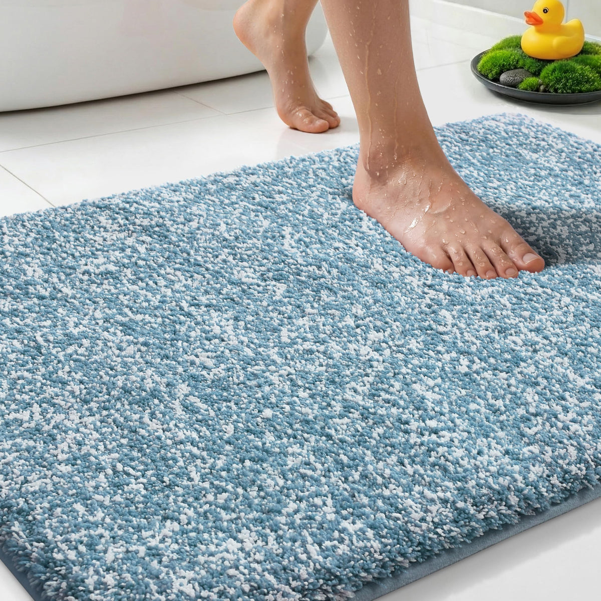 Yimobra Non Slip Machine Washable Bathroom Rug 24x17 Light Beige and White