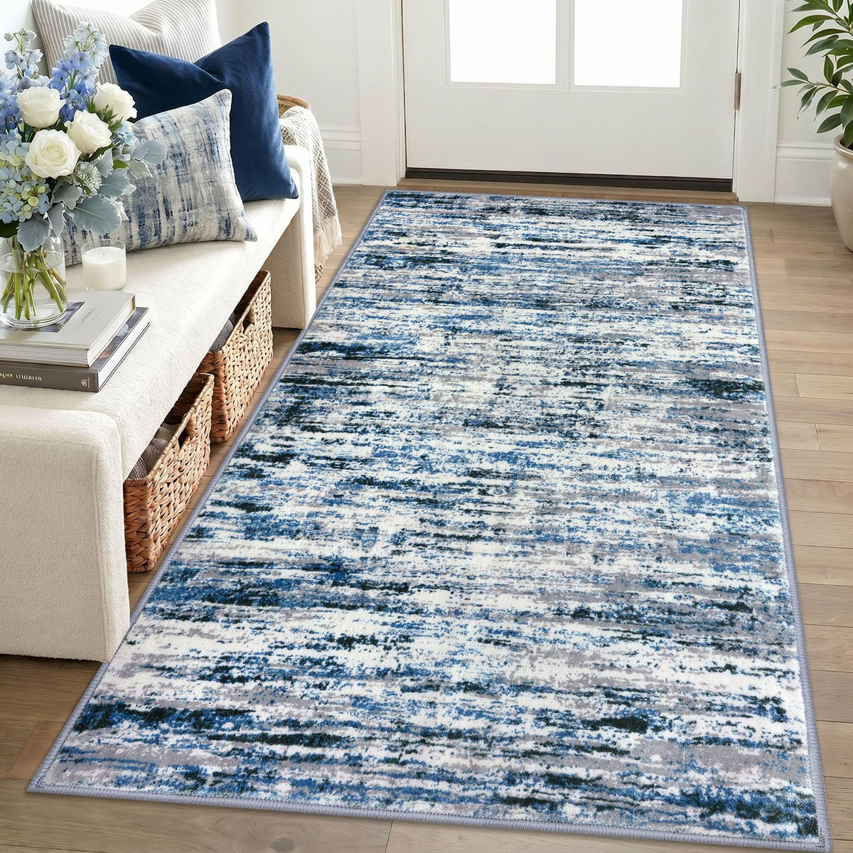 Lansny Abstract Washable 2x6 Runner Rug Non Slip Runners for Hallway