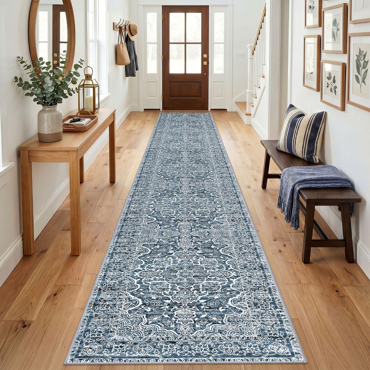 KUTA Entryway Rugs Indoor Washable Small Area Rug 2x3 Blue Entrance Carpet