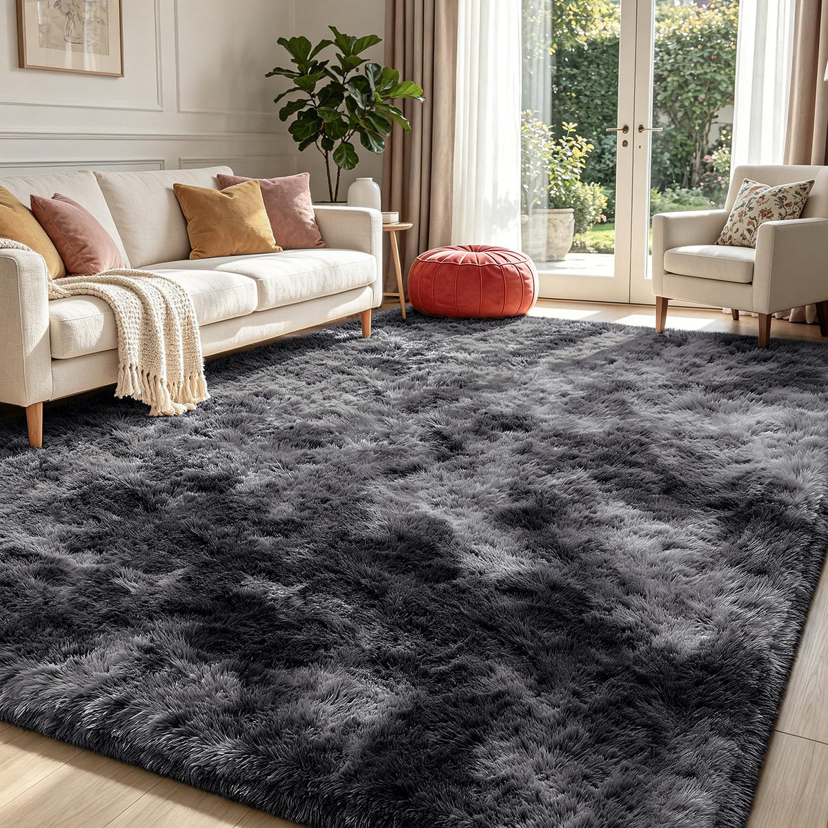 Beige 2x4 Area Rugs for Bedroom, Fluffy Shag Rug Small Rug Bedside Carpet