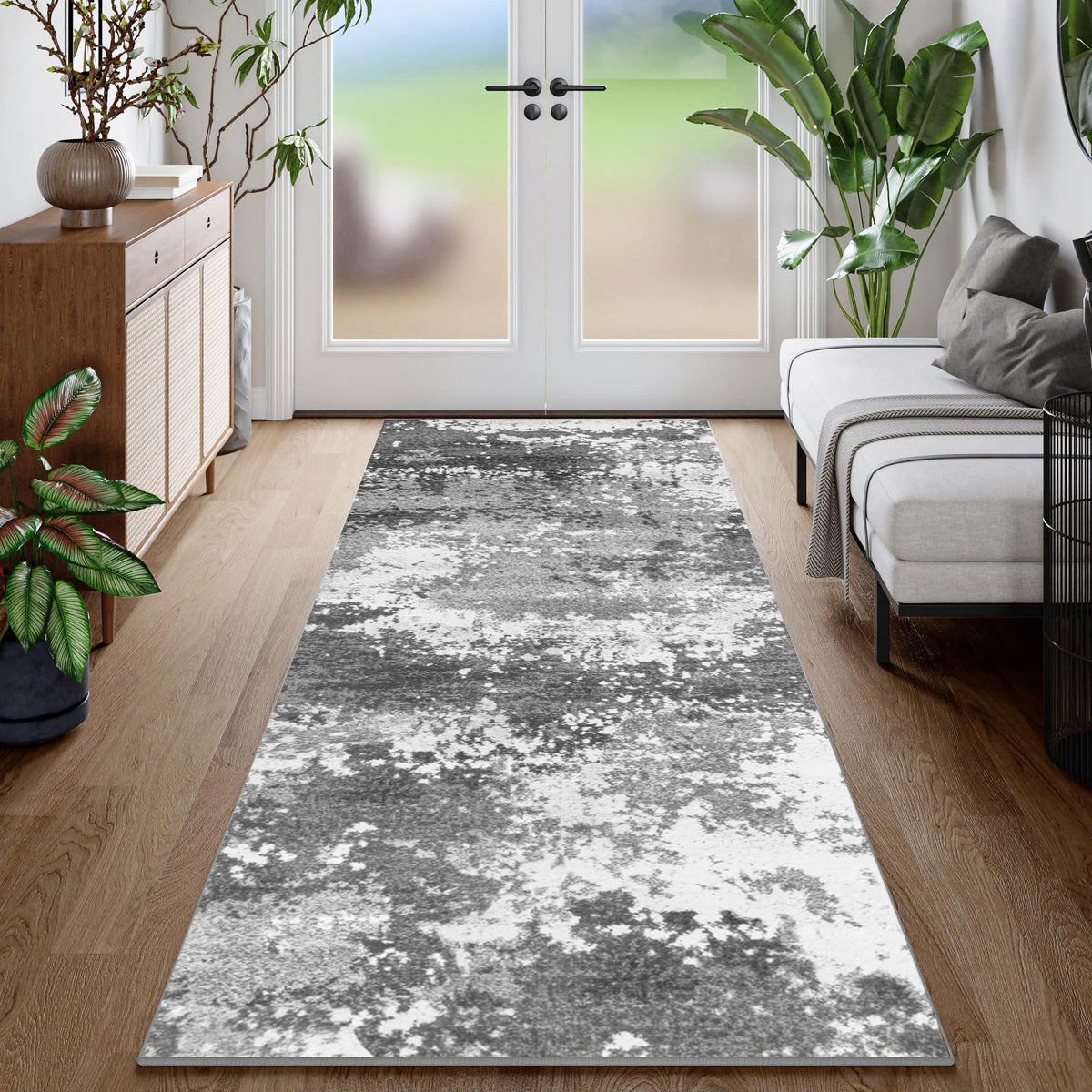 Entryway Rug 2x3 Grey Door Mat Indoor Entrance 24x36, Washable Small Throw Rugs for Kitchen Floor, Entry, Front Door, Bedroom Bedside, Non-Slip Low Pile Stain & Fade Resistant, Abstract Gray