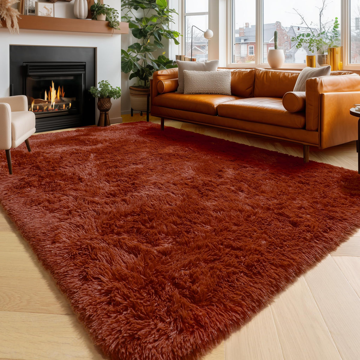 Amdrebio Burnt Orange Fall Shag Runner Area Rug 2x6 for Bedroom Living Room