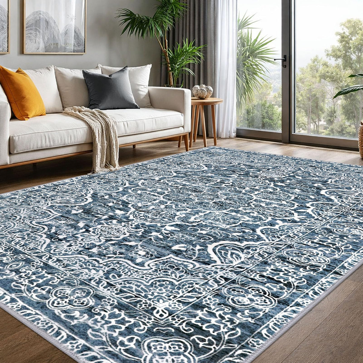 KUTA Entryway Rugs Indoor Washable Small Area Rug 2x3 Blue Entrance Carpet