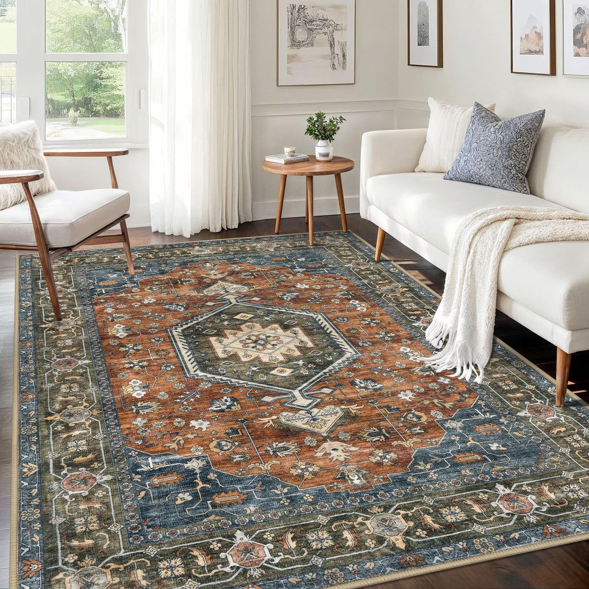 KUTA Entryway Rugs Indoor Washable Small Area Rug 2x3 Blue Entrance Carpet