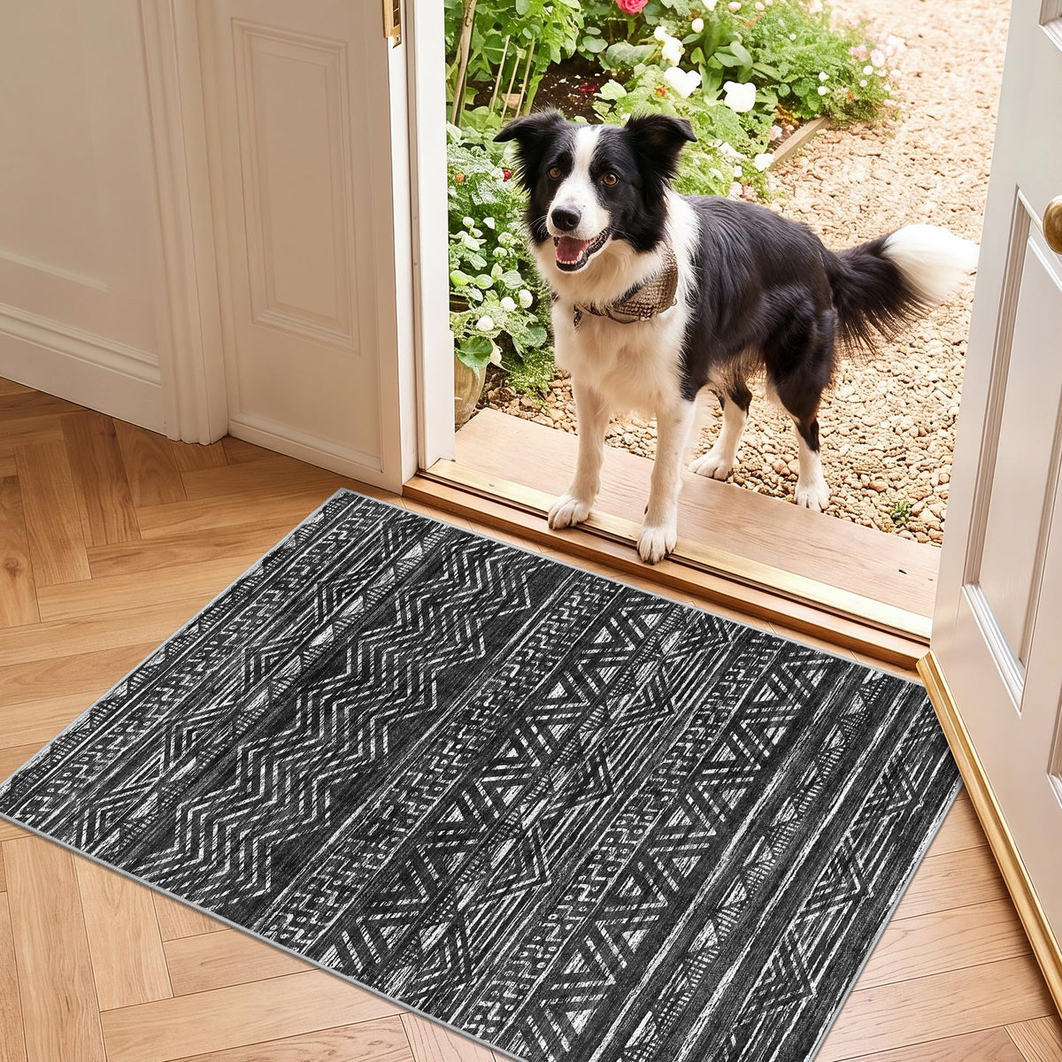 2x5 Runner Rug Washable Moroccan: Non Slip Kitchen Long Floor Mat Beige