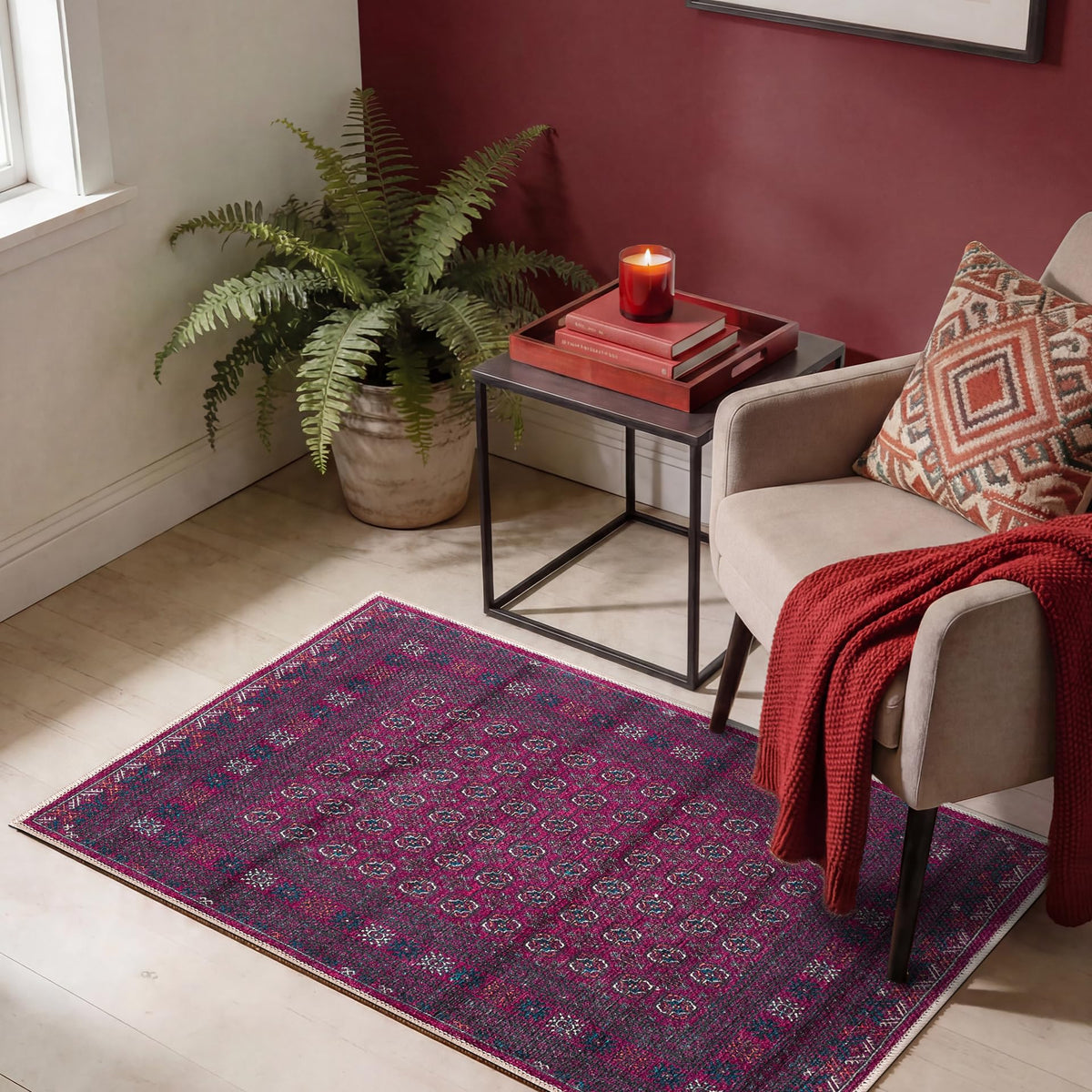 Keen Home Design Vintage Washable Entryway Rug, Non-Slip Low Pile, 2x3