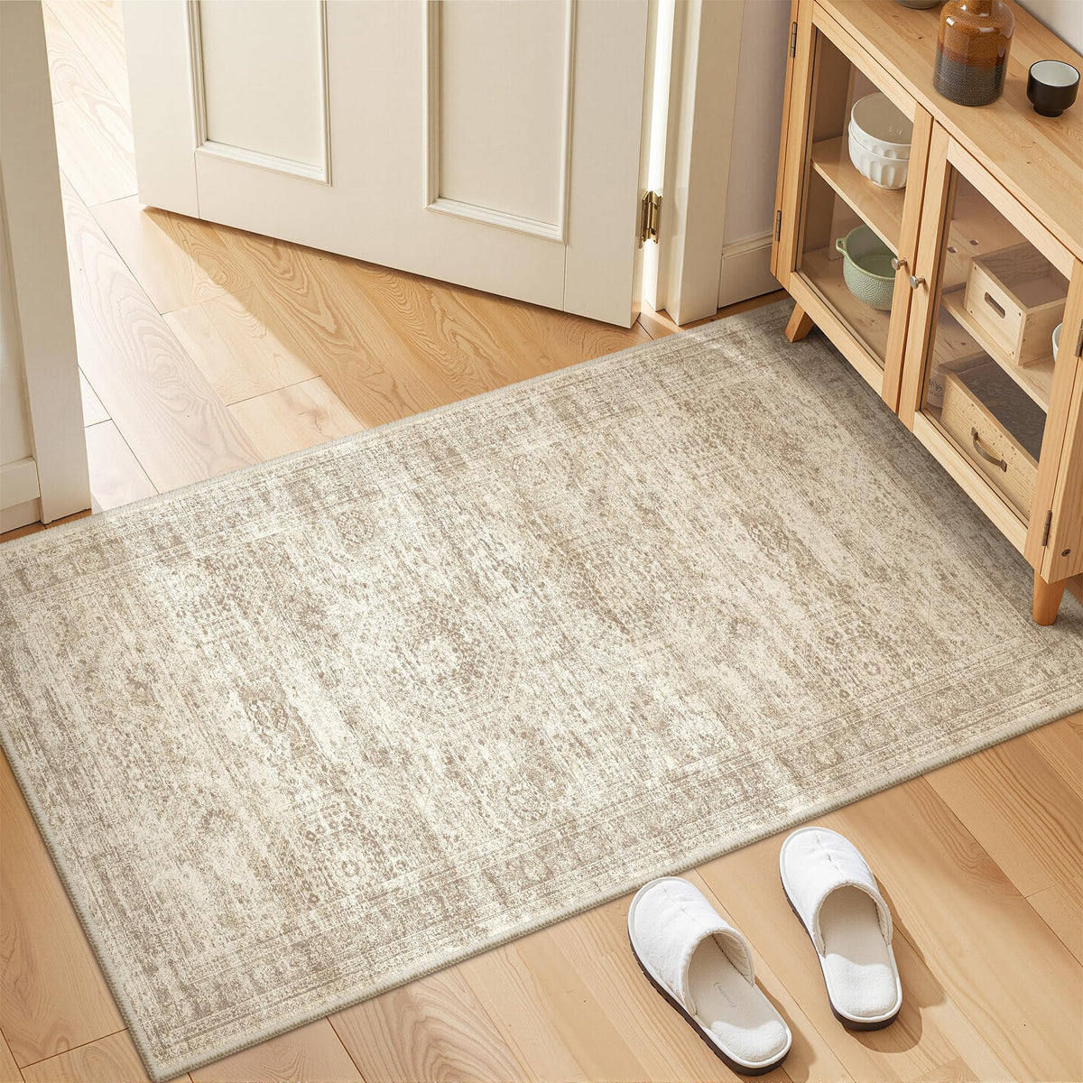 2x8 Runner Rug Non Slip,Washable Hallway Runner Rug,Beige